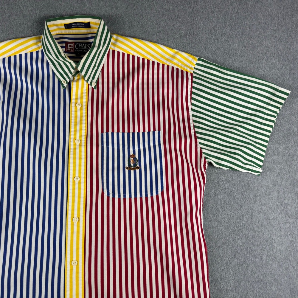 Vintage Chaps Ralph Lauren Shirt Mens M Colorblock Striped Crest Logo